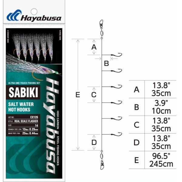 Hayabusa 6 Hook Sabiki Real Scale Flasher - Size 14