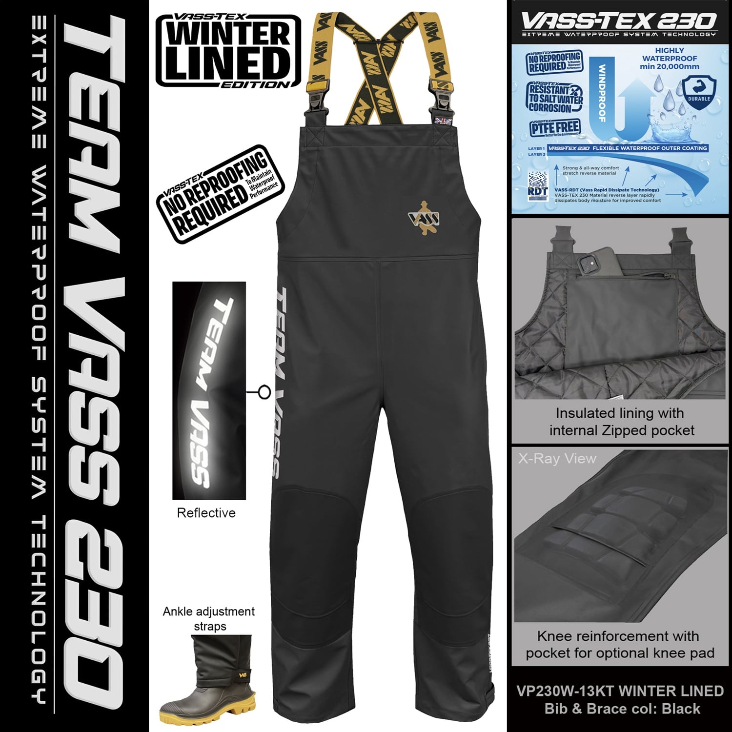 Team Vass 230 Winter Bib & Brace 1 Team Vass 230 Winter Lined Bib & Brace Black